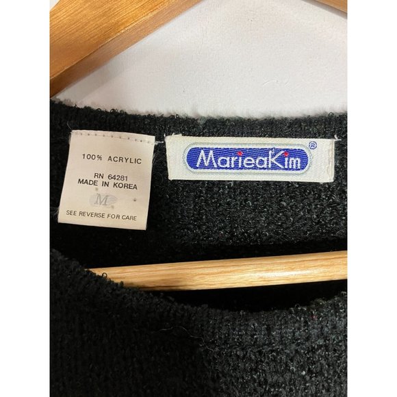 Vintage 80's Mariea Kim Sweater Women's Medium Black Silver New Years - Picture 8 of 9